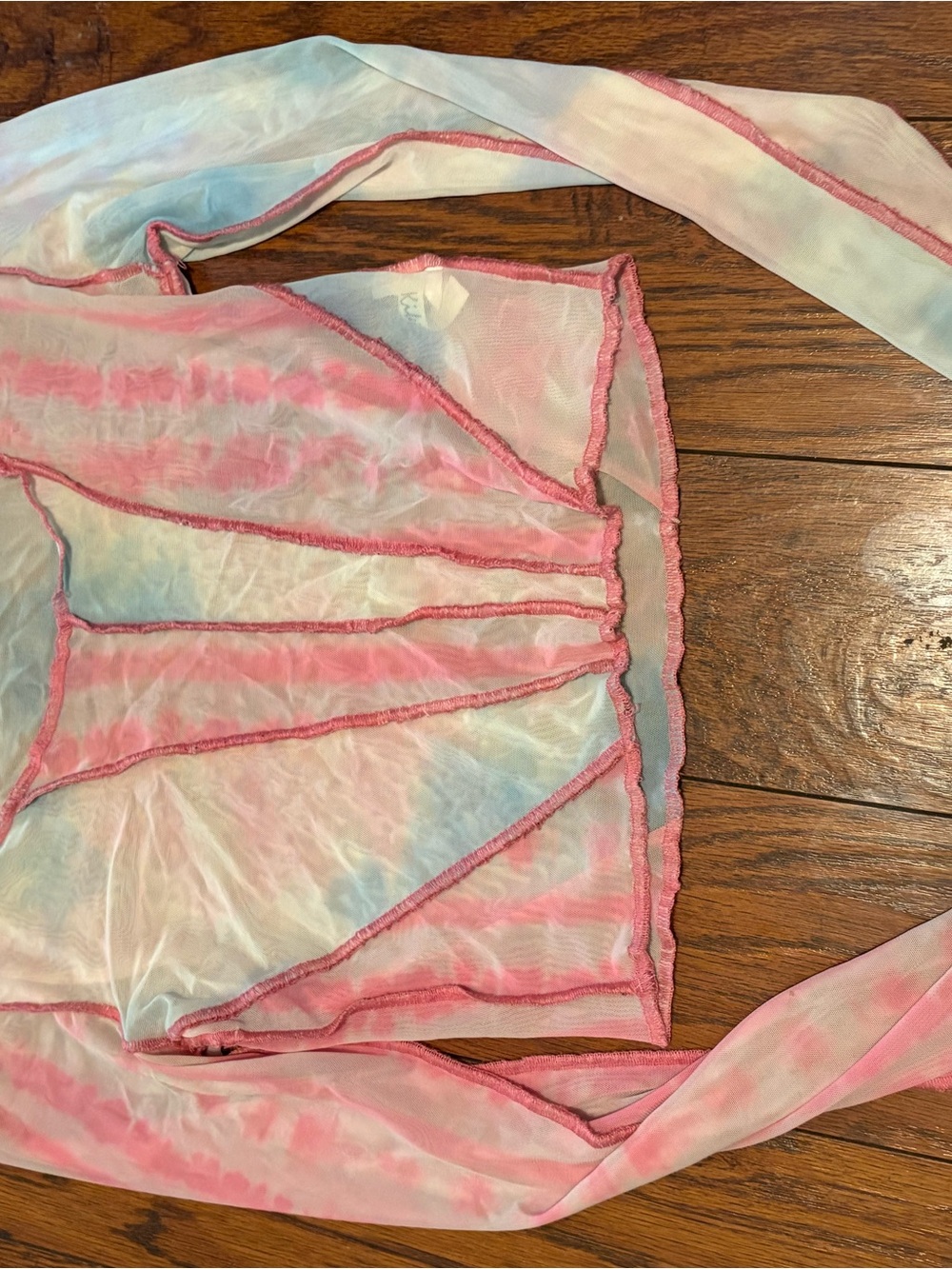 Sheer Tie-Dye Mesh Crop Top in Pink and Blue